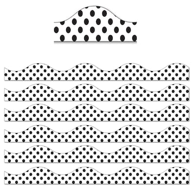 Ashley Productions Magnetic Scalloped Border, 1 x 72, Large Black Polka Dots on White (ASH11423-6)