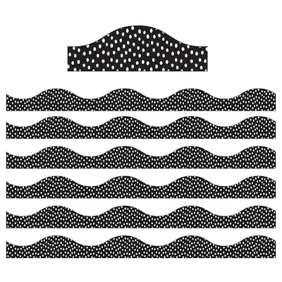 Ashley Productions Magnetic Scalloped Border, 1 x 72, White Messy Dots on Black (ASH11425-6)