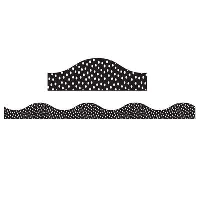 Ashley Productions Magnetic Scalloped Border, 1 x 72, White Messy Dots on Black (ASH11425-6)