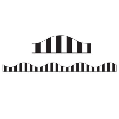 Ashley Productions Magnetic Scalloped Border, 1" x 72', Black Vertical Stripes on White (ASH11427-6)