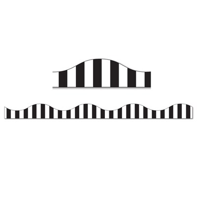 Ashley Productions Magnetic Scalloped Border, 1 x 72, Black Vertical Stripes on White (ASH11427-6)