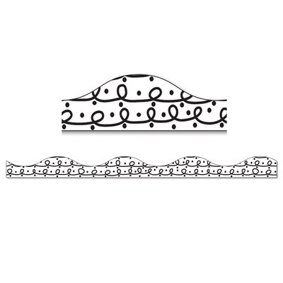 Ashley Productions Magnetic Scalloped Border, 1" x 72', Black Loops with Black Dots on White (ASH11428-6)