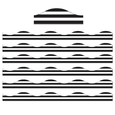 Ashley Productions Magnetic Scalloped Border, 1 x 72, Black Horizontal Stripes on White (ASH11429-