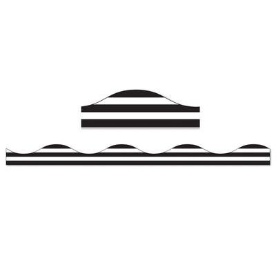 Ashley Productions Magnetic Scalloped Border, 1" x 72', Black Horizontal Stripes on White (ASH11429-6)