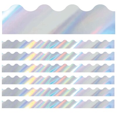 Carson Dellosa Education Sparkle + Shine Scalloped Border, 2.25" x 234', Holographic Silver (CD-108399-6)