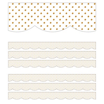 Schoolgirl Style Simply Boho Scalloped Border, 3 x 234, White with Gold Dots (CD-108428-6)