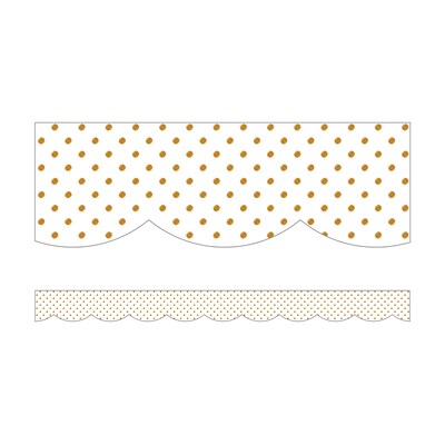 Schoolgirl Style Simply Boho Scalloped Border, 3 x 234, White with Gold Dots (CD-108428-6)