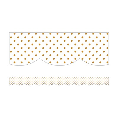 Schoolgirl Style Simply Boho Scalloped Border, 3" x 234', White with Gold Dots (CD-108428-6)