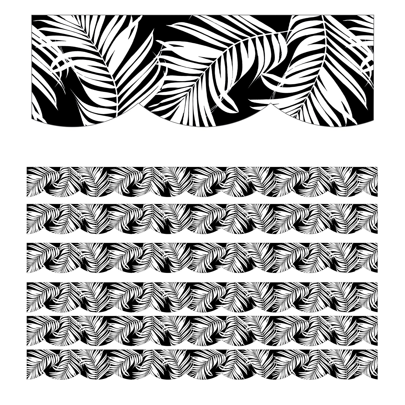 Schoolgirl Style Simply Boho Scalloped Border, 3 x 234, Black with White Leaves (CD-108429-6)