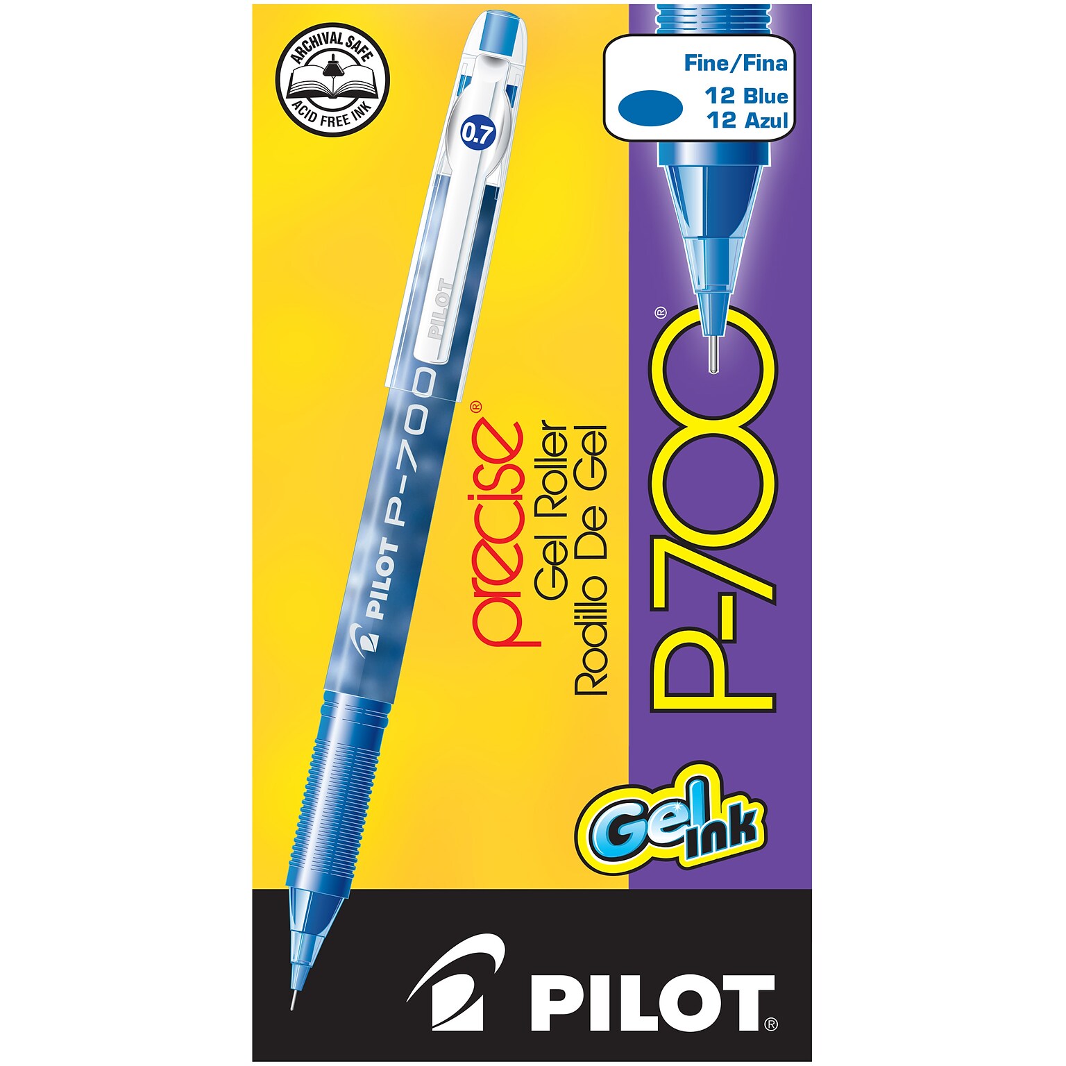 Pilot Precise P-700 Gel Pens, Fine Point, Blue Ink, Dozen (38611)