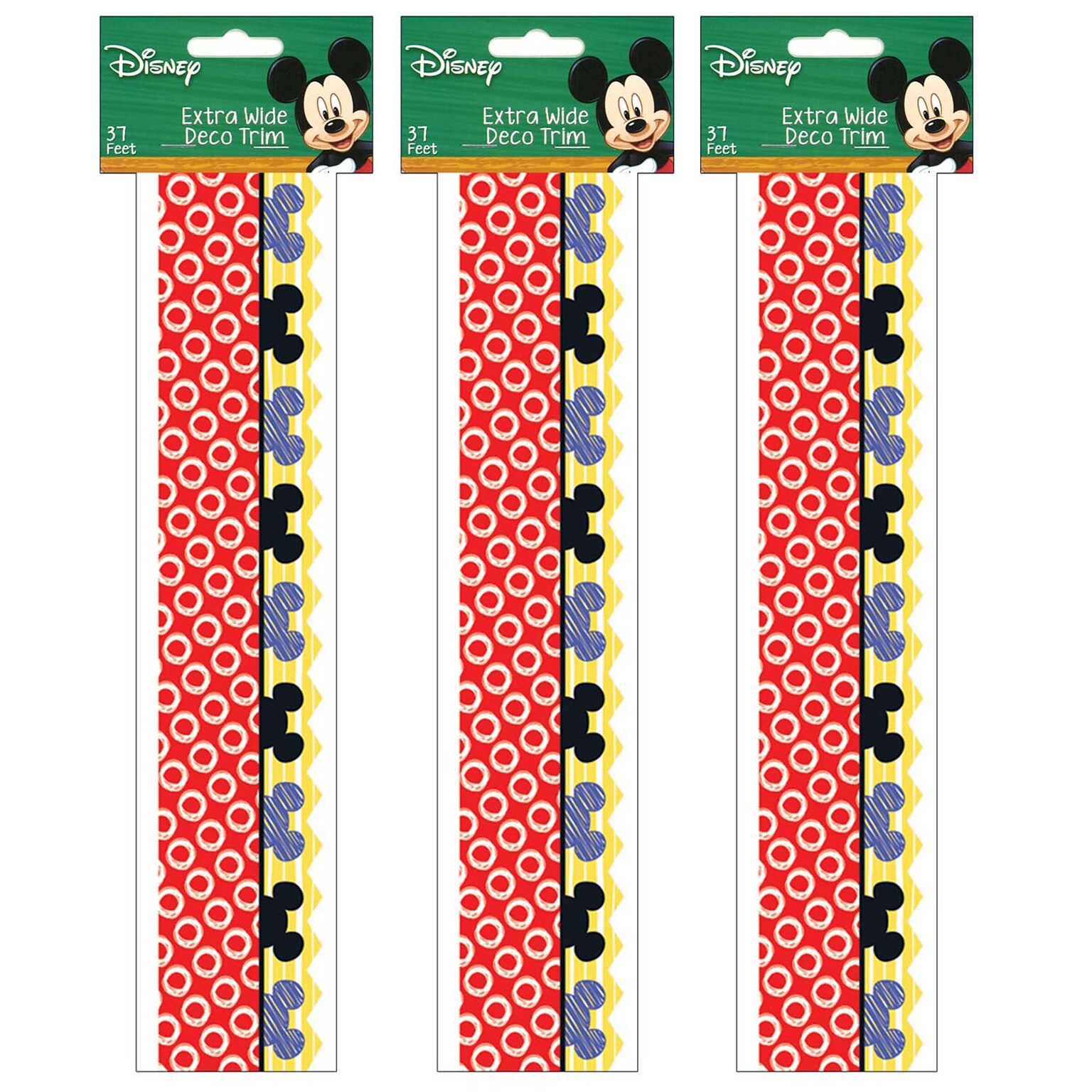 Eureka Mickey Color Pop! Peeking Head Extra Wide Deco Trim®, 37 Feet Per Pack, 3 Packs (EU-845227-3)