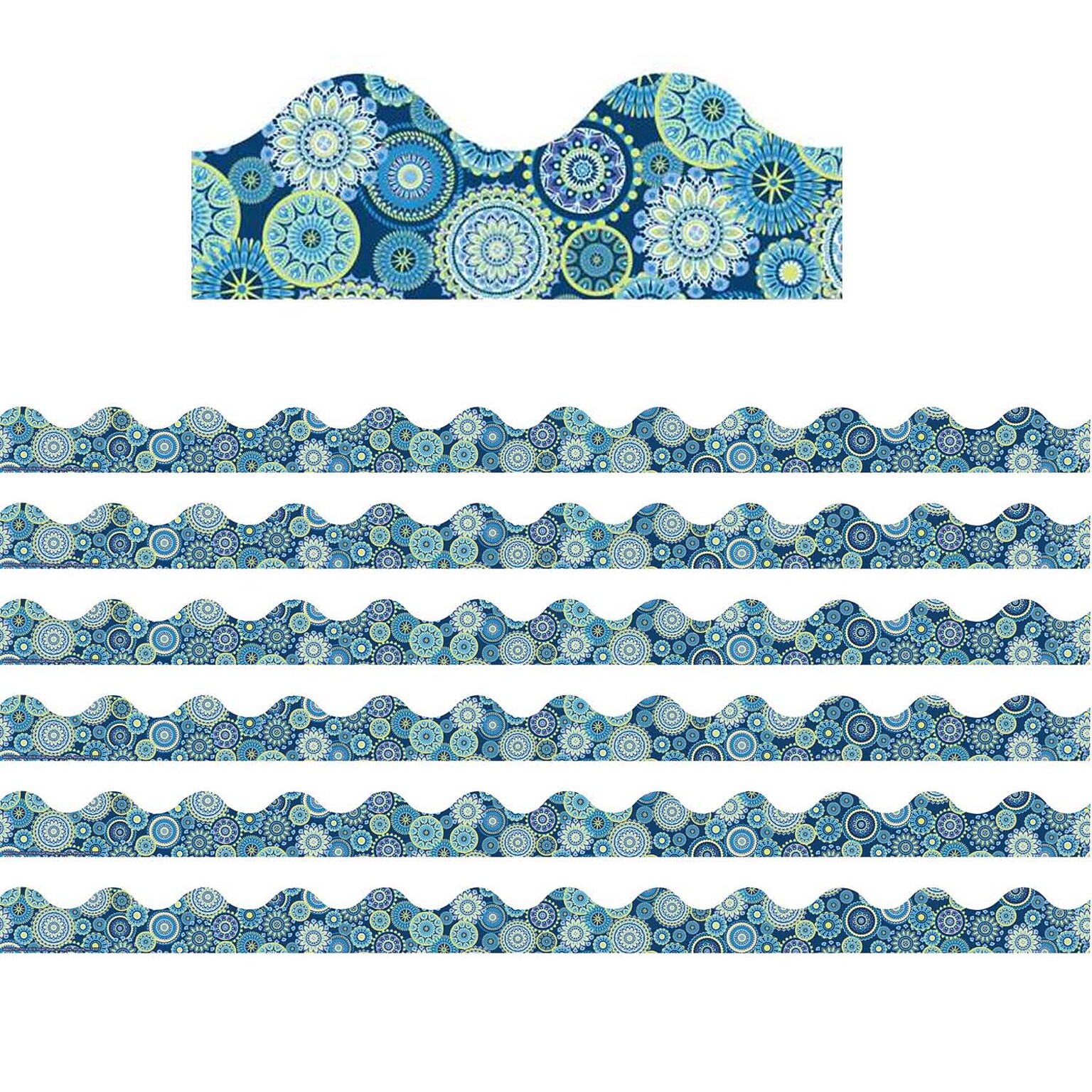 Eureka® Blue Harmony Mandala Scalloped Deco Trim®, 37 Feet Per Pack, 6 Packs (EU-845275-6)