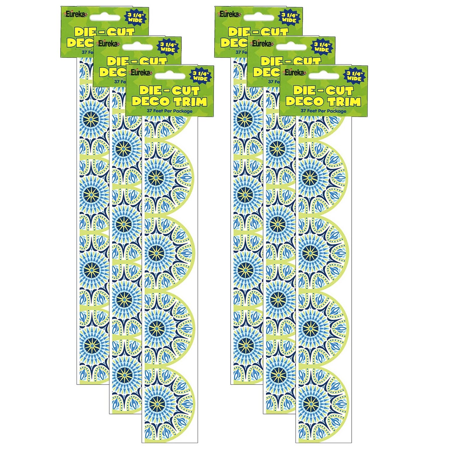 Eureka® Blue Harmony Extra Wide Die-Cut Border, 3.25 x 222, Half Mandala (EU-845626-6)