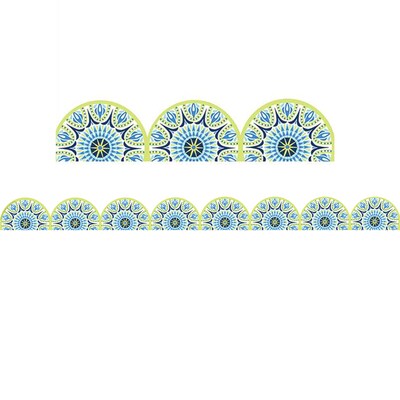 Eureka® Blue Harmony Extra Wide Die-Cut Border, 3.25" x 222', Half Mandala (EU-845626-6)