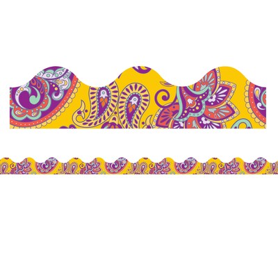 Eureka® Positively Paisley Scalloped Border, 3.25" x 222', Yellow Paisley (EU-845630-6)