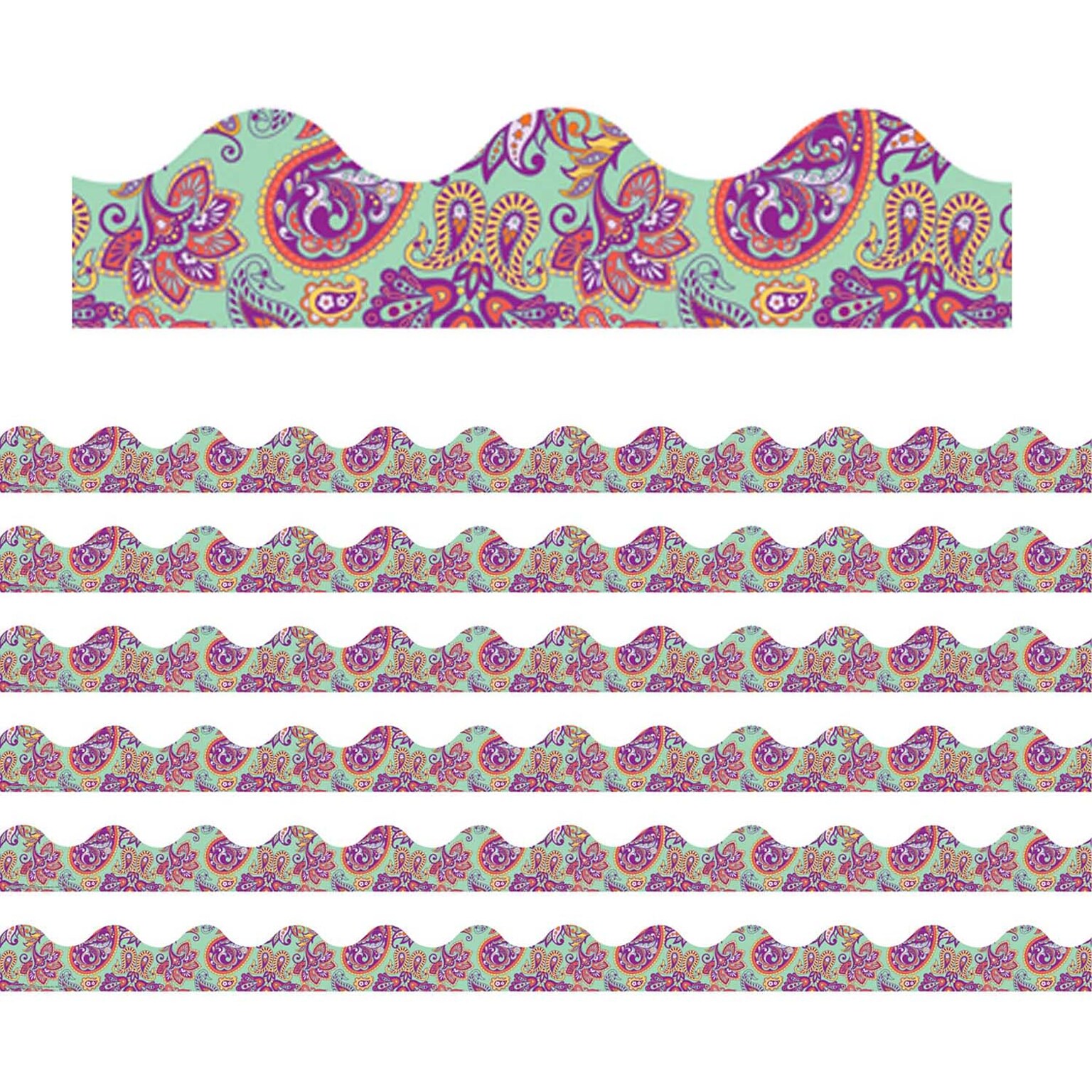 Eureka Positively Paisley Scalloped Border, 2.25 x 222, Mint Paisley Deco Trim (EU-845631-6)