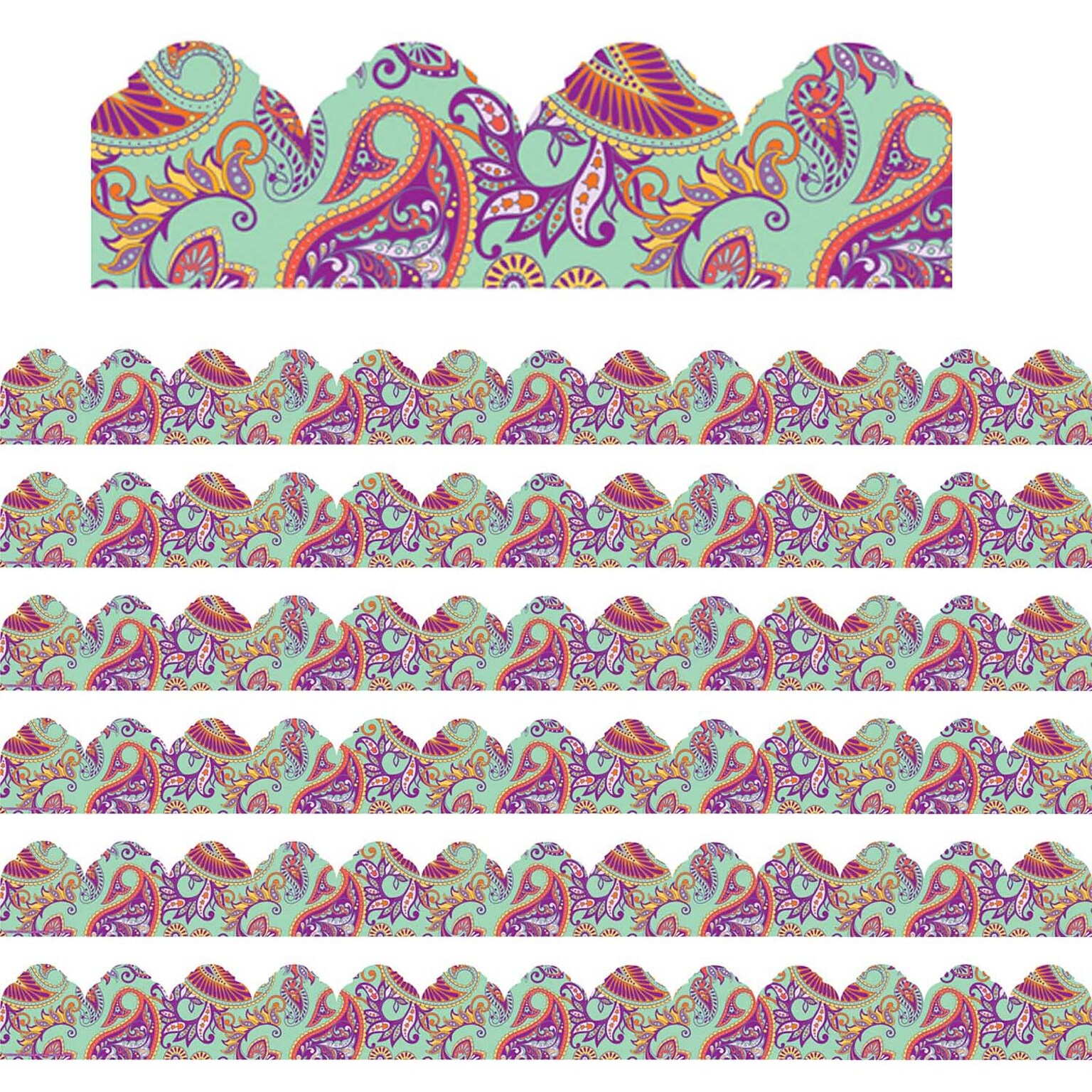 Eureka Positively Paisley Extra Wide Die Cut, 3.25 x 222, Mint Paisley Arch Deco Trim (EU-845635-6)