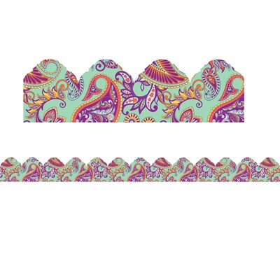 Eureka Positively Paisley Extra Wide Die Cut, 3.25 x 222, Mint Paisley Arch Deco Trim (EU-845635-6