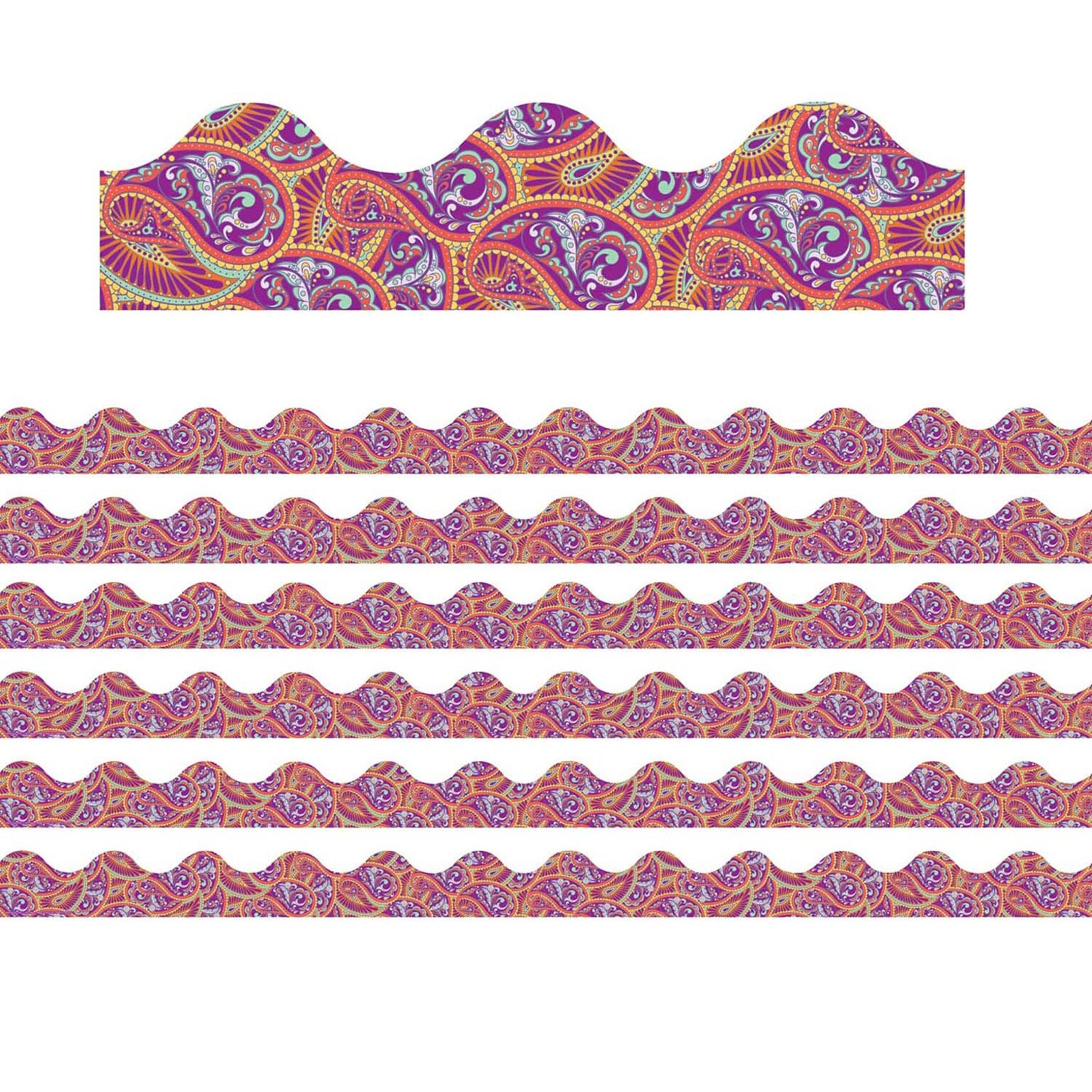 Eureka Positively Paisley Scalloped Border, 2.25 x 222, Purple Paisley Deco Trim (EU-845642-6)