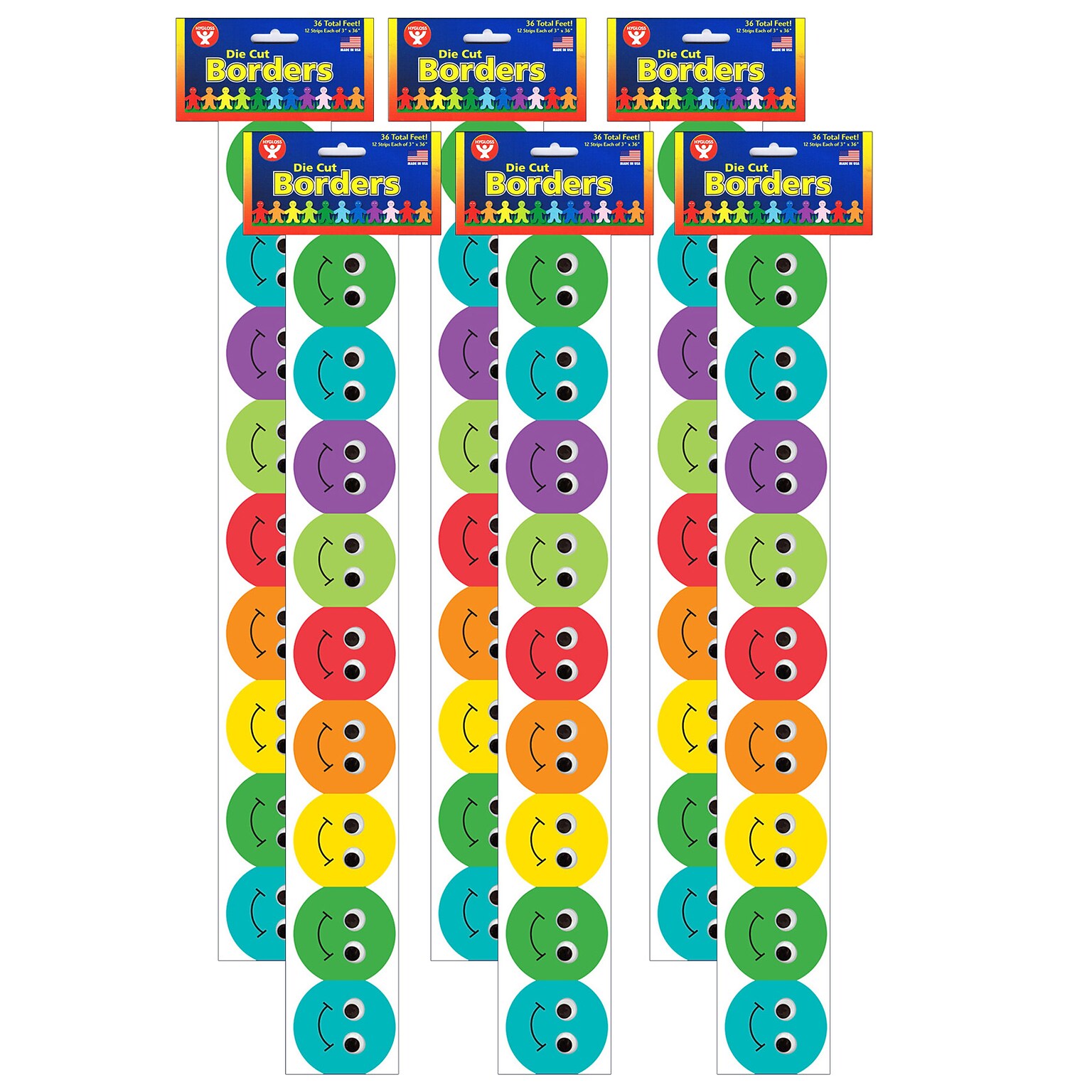 Hygloss Smiley Face Mighty Brights Border, 36 Feet Per Pack, 6 Packs (HYG33610-6)