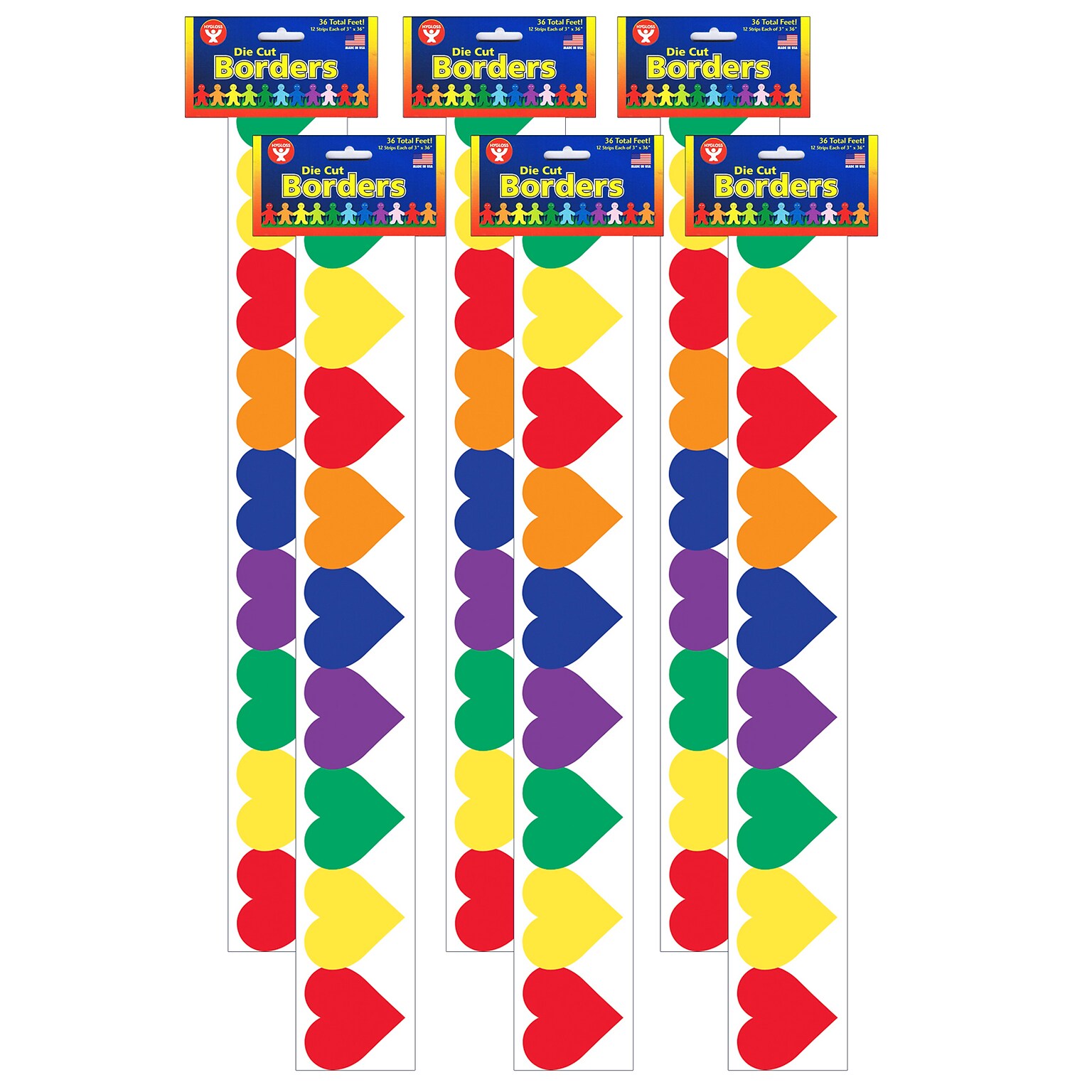 Hygloss Multi-Color Hearts Border, 36 Feet Per Pack, 6 Packs (HYG33626-6)