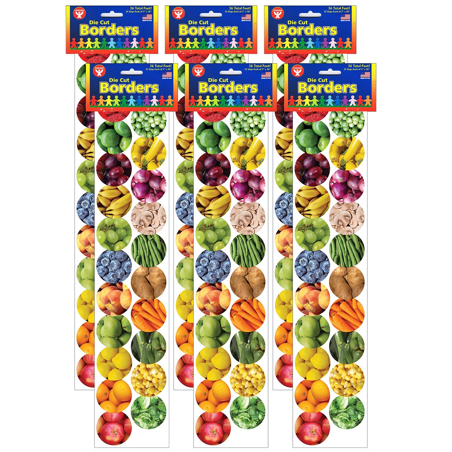 Hygloss Fruits And Veggies Border, 36 Feet Per Pack, 6 Packs (HYG33631-6)