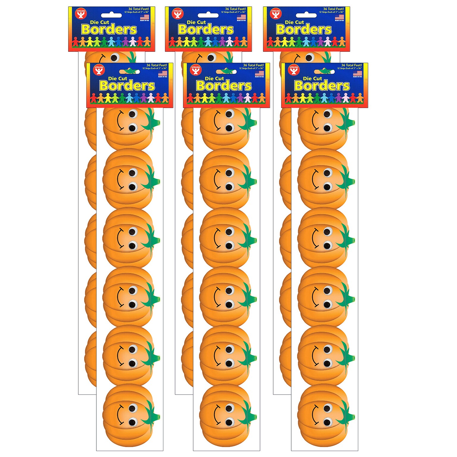 Hygloss Classroom Border Happy Pumpkins, 36 Feet Per Pack, 6 Packs (HYG33642-6)