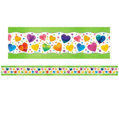 North Star Teacher Resources All Around the Board Straight Border, 3" x 258', Watercolor Hearts (NST4243-6)