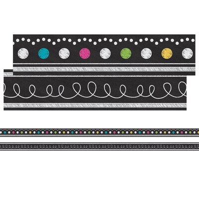 Teacher Created Resources Chalkboard Brights Double-Sided Ribbon Runner, 1.5" W, 45 Feet Per Pack, 3 Packs (TCR77312-3)