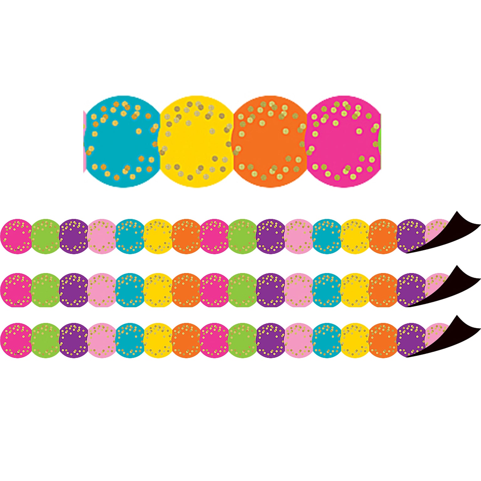Teacher Created Resources® Confetti Circles Die-Cut Magnetic Border, 24 Feet Per Pack, 3 Packs (TCR77390-3)