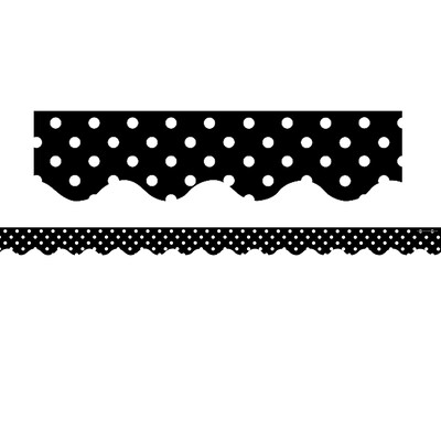 Teacher Created Resources Rolled Scalloped Border, 2.19 x 150, Black Polka Dots (TCR8899-3)