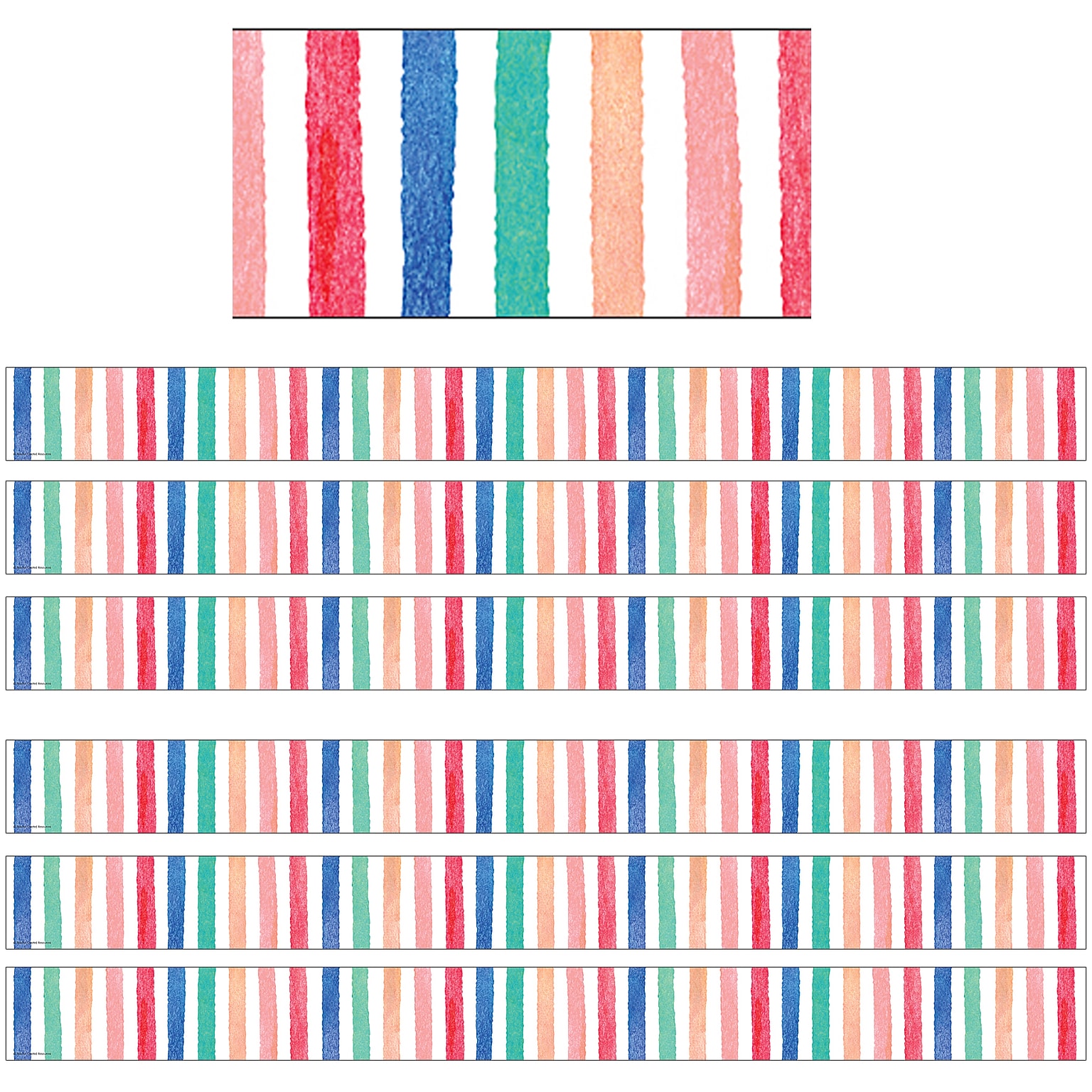 Teacher Created Resources Watercolor Stripes Border Trim, 35 Feet Per Pack, 6 Packs (TCR8961-6)