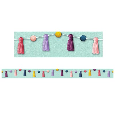 Teacher Created Resources Oh Happy Day Straight Border, 3" x 210', Pom-Poms and Tassels (TCR9086-6)