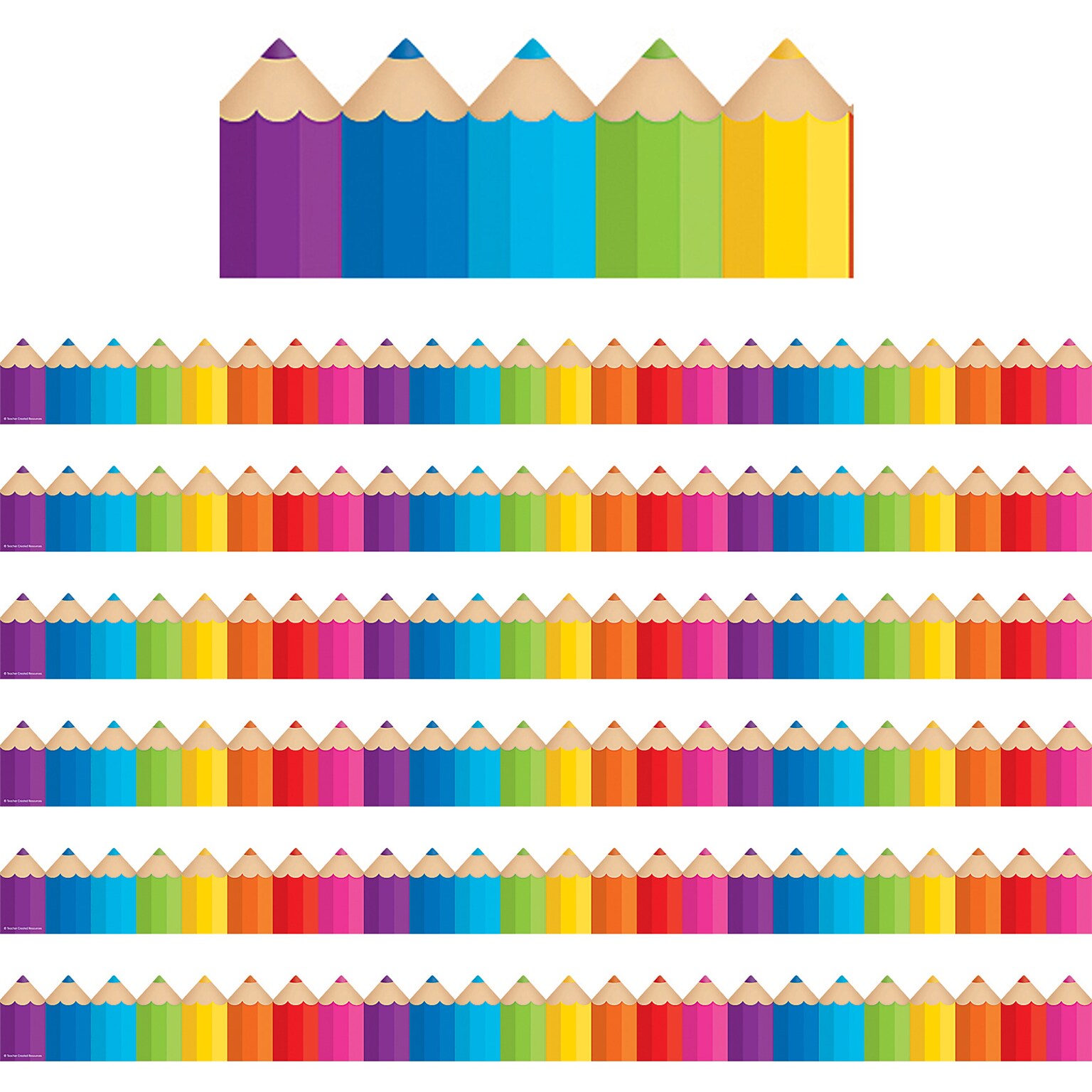 Teacher Created Resources Colored Pencils Die-Cut Border Trim, 35 Feet Per Pack, 6 Packs (TCR3496-6)