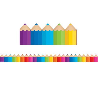 Teacher Created Resources Colored Pencils Die-Cut Border Trim, 35 Feet Per Pack, 6 Packs (TCR3496-6)