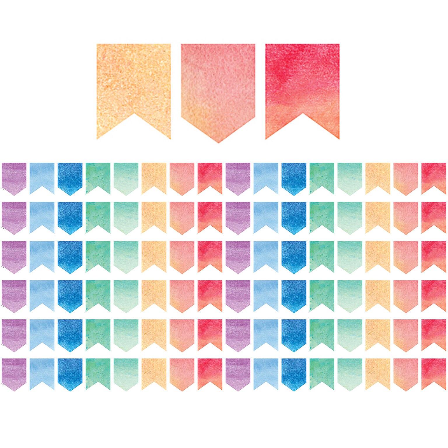 Teacher Created Resources Watercolor Pennants Die-Cut Border Trim, 35 Feet Per Pack, 6 Packs (TCR3572-6)