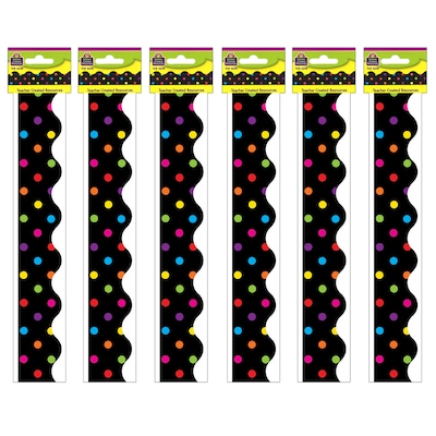 Teacher Created Resources Multicolor Dots on Black Scalloped Border Trim, 35 Feet Per Pack, 6 Packs