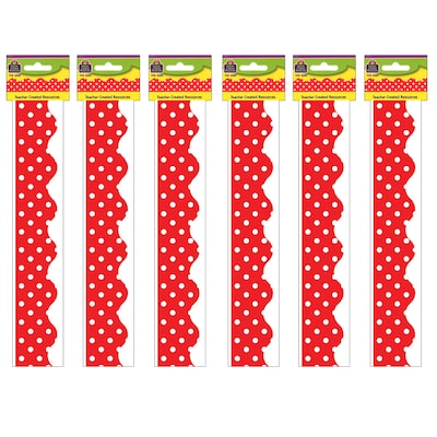 Teacher Created Resources Red Mini Polka Dots Border Trim, 35 Feet Per Pack, 6 Packs (TCR4665-6)