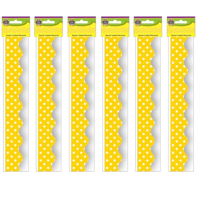 Teacher Created Resources Yellow Mini Polka Dots Border Trim, 35 Feet Per Pack, 6 Packs (TCR4668-6)