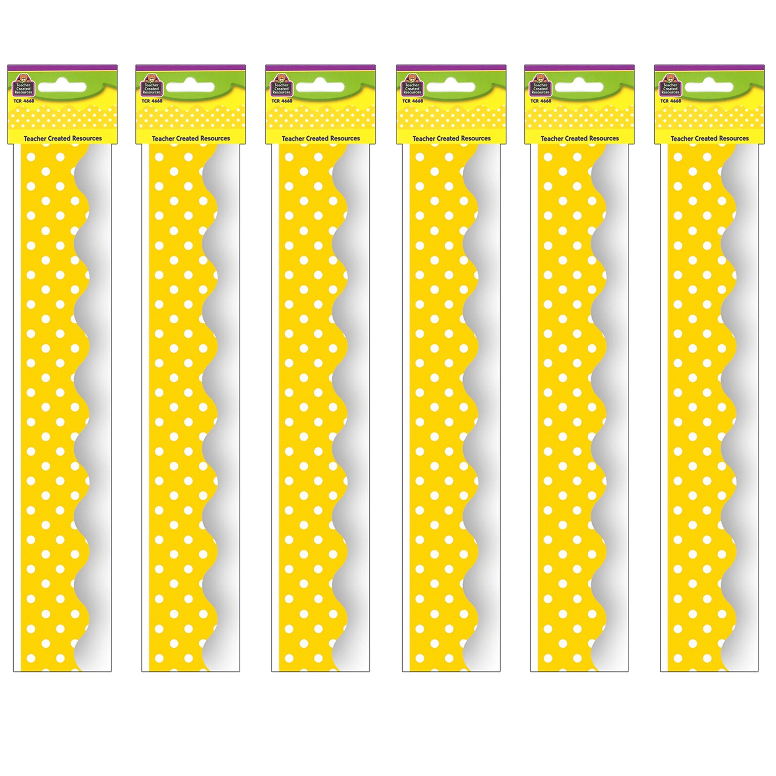 Teacher Created Resources Yellow Mini Polka Dots Border Trim, 35 Feet Per Pack, 6 Packs (TCR4668-6)