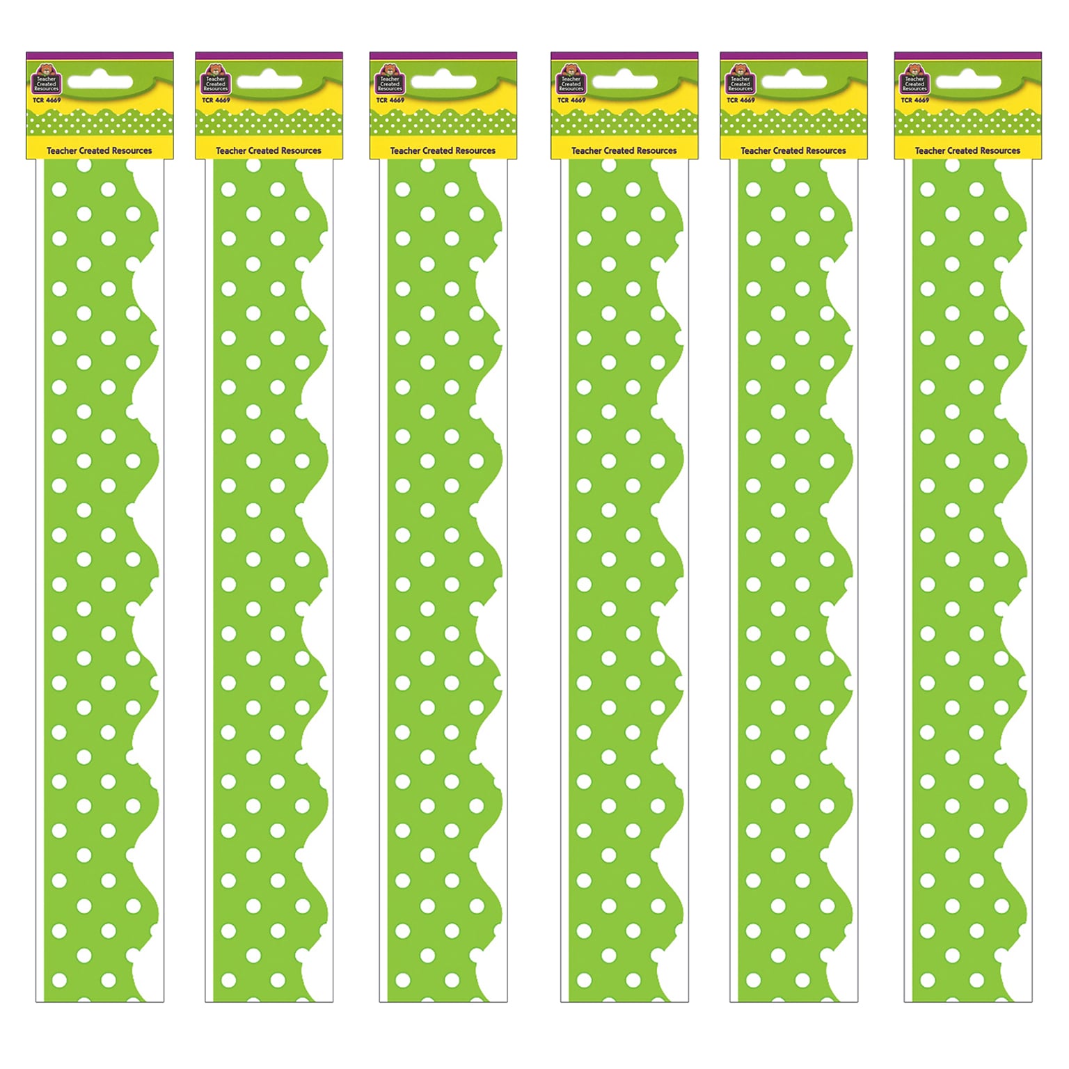 Teacher Created Resources Lime Mini Polka Dots Border Trim, 35 Feet Per Pack, 6 Packs (TCR4669-6)