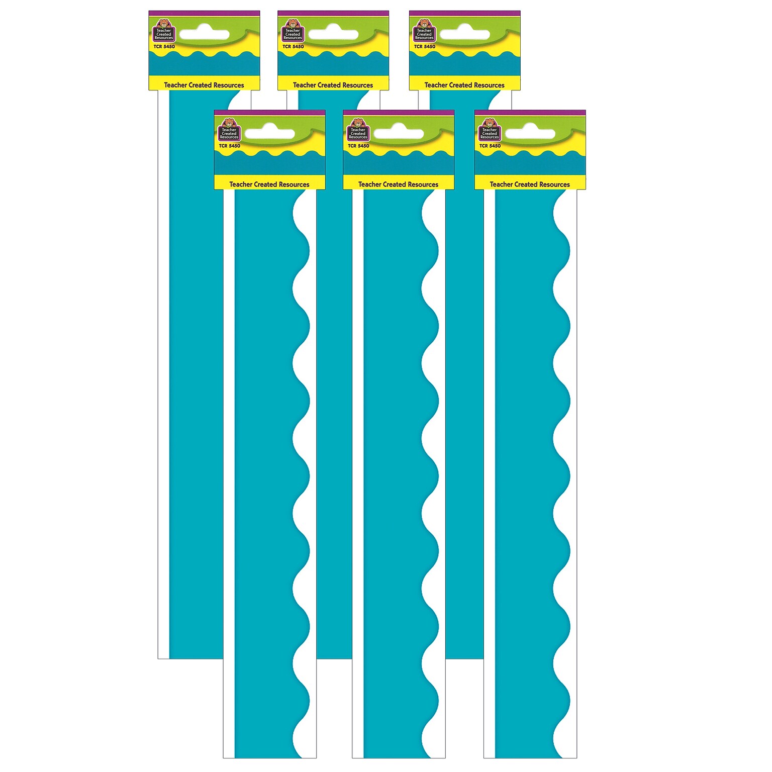 Teacher Created Resources Teal (solid) Scalloped Border Trim, 35 Feet Per Pack, 6 Packs (TCR5450-6)