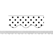 Teacher Created Resources Black Polka Dots on White Scalloped Border Trim, 35 Feet Per Pack, 6 Packs
