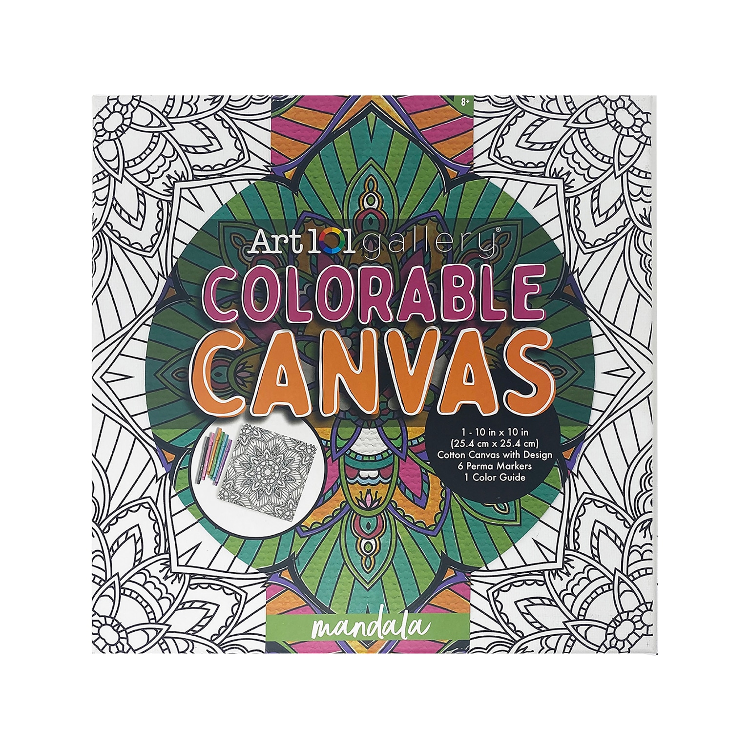 Art 101 Gallery Colorable Canvas with Permanent Markers, White, 2/Pack (23008)