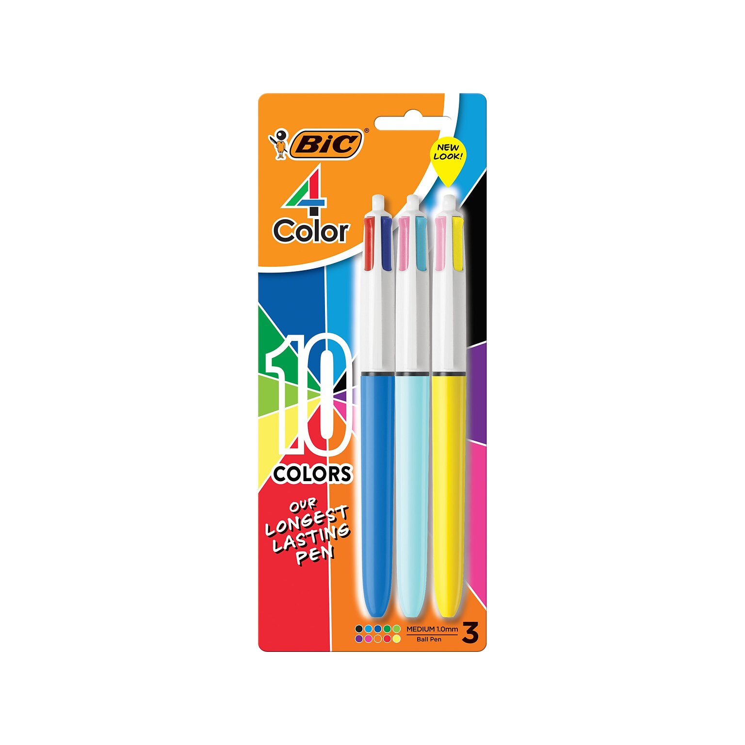 BIC Retractable Ballpoint Pen, Medium Point, Red/Black/Blue/Green Ink, 3/Pack (MMXP31-AST)