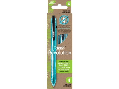 BIC Ecolutions Ocean-Bound Retractable Ballpoint Pens (formerly ReVolution), Medium Point, Black Ink