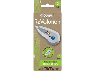 BIC Ecolutions Wite-Out Brand Correction Tape (formerly ReVolution), White, 2/Pack (WOET21-WHI)