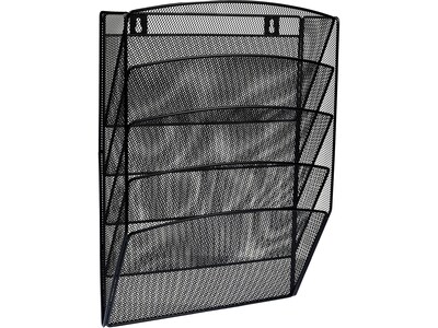 AdirOffice 5-Pocket Steel Mesh Wall Mounted Magazine Rack, Black (634-05-BLK)