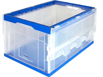 Mount-It! 69 Qt. Hinged Lid Storage Crate, Clear/Blue (MI-909)