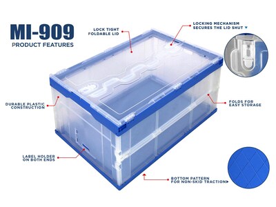 Mount-It! 69 Qt. Hinged Lid Storage Crate, Clear/Blue (MI-909)